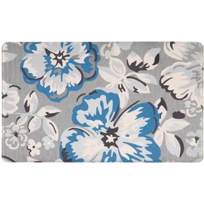 Blue 18 in. x 47 in. Modern Large Floral Anti Fatigue Standing Mat