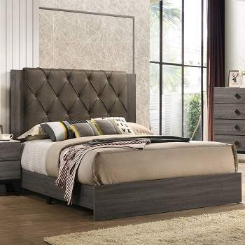 87" Queen Bed Avantika Bed Fabric Rustic Gray Oak - Acme Furniture