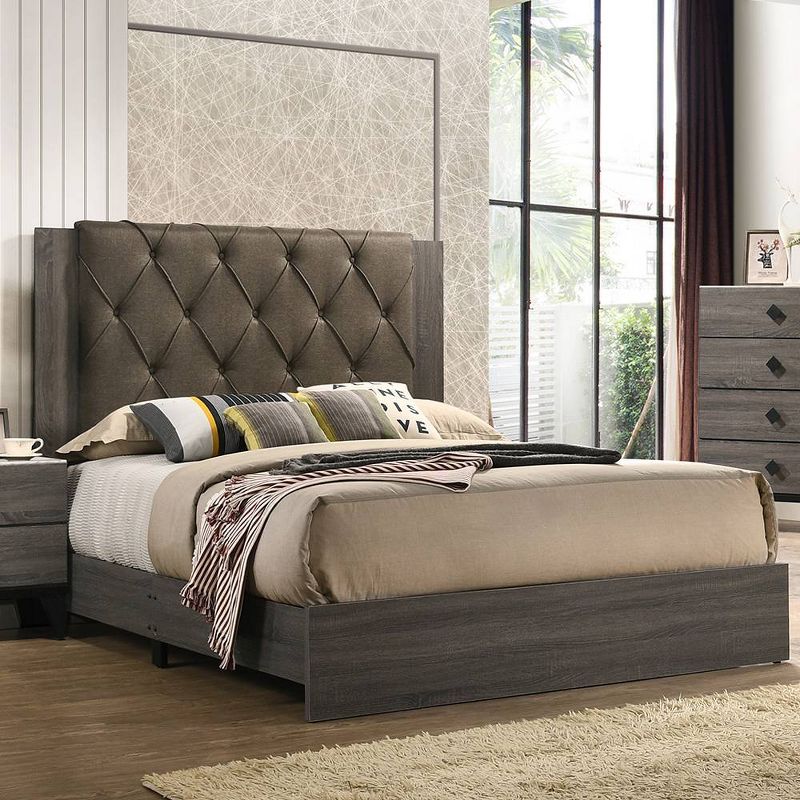 87&#34; Queen Bed Avantika Bed Fabric Rustic Gray Oak - Acme Furniture, 1 of 10