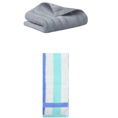 REGALWOVEN Pure Cotton Striped Decorative Hand Towel for Bathroom 14" x 30"/13" x 29" 2 Pcs