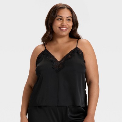 Women's Lace Trim Satin Pajama Tank Top - Auden™
