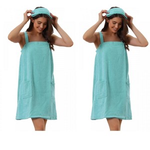INSPIRE CHIC Women's 2 Pcs Sleeveless Towel Wrap Robe with Strap for Shower - 1 of 4