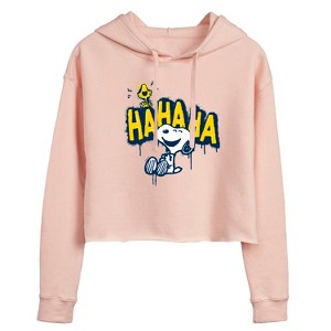 Women's - Peanuts - Ha Ha Graffiti Cropped Graphic Hoodie - 1 of 4