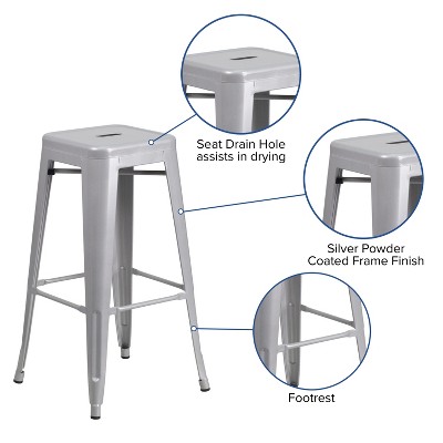 Silver 30" High Backless Metal Stackable Barstool