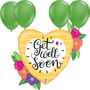 LoonBalloon 35 Inch Get Well Soon Flowers Balloon with 4 Latex Balloons – Vibrant & Cheerful Get Well Soon Balloon Set - 1 of 3