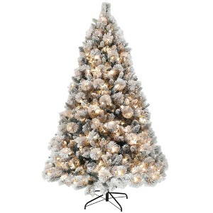 HOMCOM Prelit Artificial Christmas Tree with Clear Lights and Tips, Flocked Xmas Tree with Metal Stand for Home Office Holiday - 1 of 4