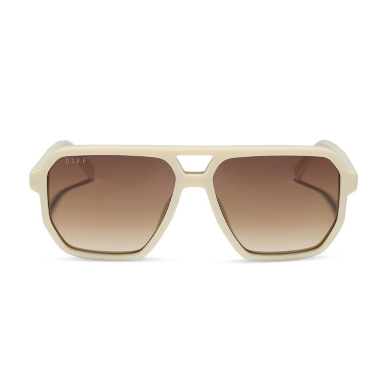 DIFF Cameron Oversized Navigator Sunglasses for Men and Women, Courtside Ivory + Brown Gradient