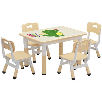homfan Kids Table and Chair Set, Height Adjustable Toddler Table and 4 Chairs Set, Non-Slip Legs, Children Activity Table for Daycare Classroom Home