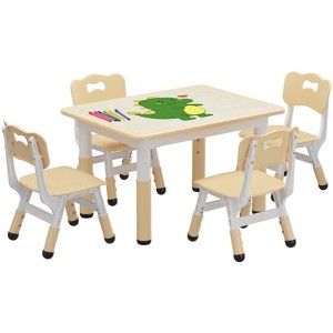 homfan Kids Table and Chair Set, Height Adjustable Toddler Table and 4 Chairs Set, Non-Slip Legs, Children Activity Table for Daycare Classroom Home - 1 of 4