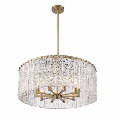 Glacier 26'' Black Drum Pendant with Textured Glass Panels