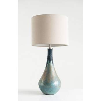 Set of 2 Opal Finish & Linen Shade Glass Table Lamp - Storied Home