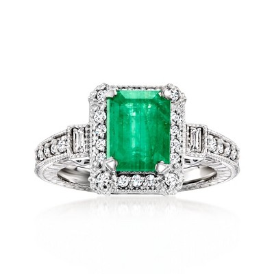 Ross-Simons 2.00 Carat Emerald and .50 ct. t.w. Diamond Ring in 14kt White Gold