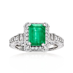 Ross-Simons 2.00 Carat Emerald and .50 ct. t.w. Diamond Ring in 14kt White Gold - 1 of 4