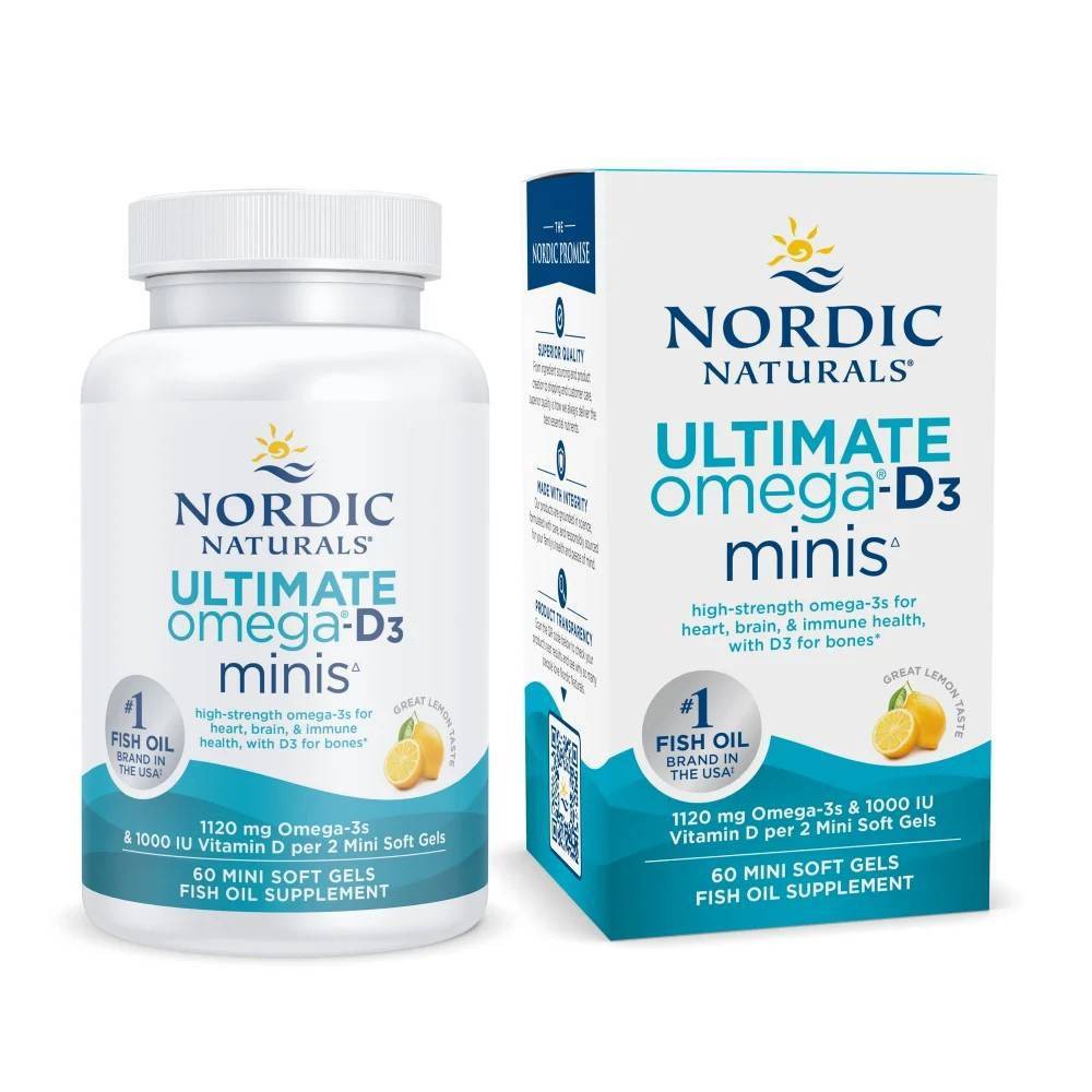 Nordic Naturals Ultimate Omega Mini +D3 Capsules - Lemon - 60ct
