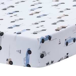 Lambs & Ivy Little Racer Cotton Cars/Transportation Fitted Crib/Toddler Sheet - 1 of 4
