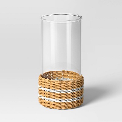 12"x6.3" Pillar Glass and Rattan Lantern Candle Holders Brown - Threshold™ designed with Studio McGee