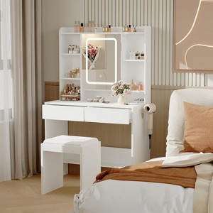 Vanity Desk with Mirror and Lights,Makeup Table for Bedroom,3 Lighting Modes Adjustable Brightness,White - 1 of 4