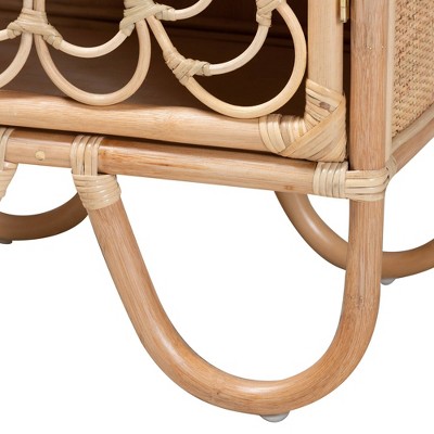 Acelin Natural Brown Rattan Bohemian Nightstand with Curved Legs