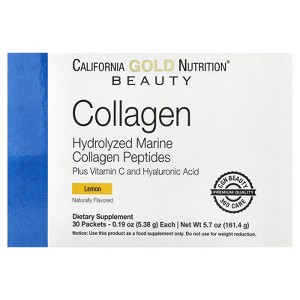 California Gold Nutrition Marine Collagen Peptides Plus Vitamin C and Hyaluronic Acid, Lemon, 30 Packets, 0.19 oz (5.38 g) Each - 1 of 4