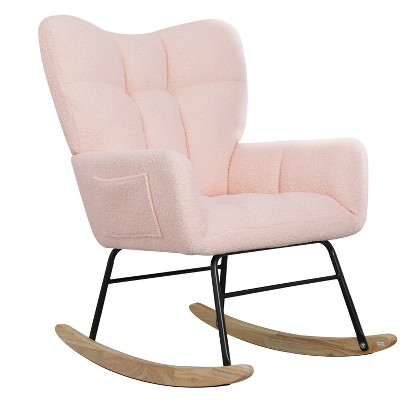 Vynxaria 27.1 Inch Teddy Fabric Accent Chairs, Olive Green Rocking Chairs with Armrests, Ideal for Bedroom and Living Room