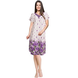 JEFFRICO Womens Nightgowns Short Sleeve Sleepwear Soft Pajama Dress Nightshirts - 1 of 4