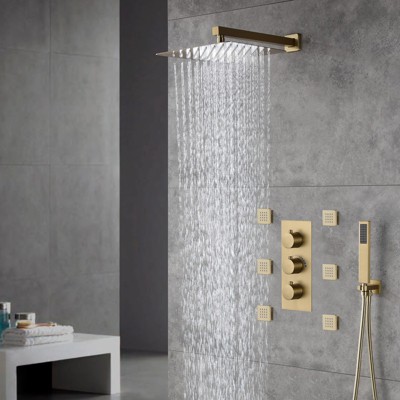 Brushed Gold Stainless Steel Dual Shower System with Handheld