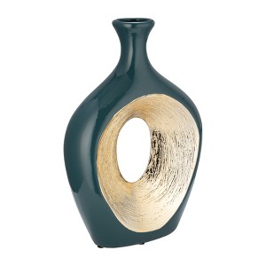 Sagebrook Home Ceramic Oval Vase - Contemporary Glam Abstract Cut-Out Vase Beaded - 1 of 4