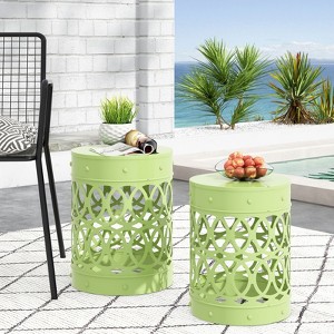 VisioGear Patio End Tables, 2-pcs Patio End Tables, Indoor Outdoor Nesting End Carved Trellis Design Side Table, Green, 13.75"*13.75"*18" - 1 of 4