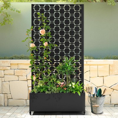 TUYOHW Metal Planter Box with Trellis, Metal Raised Garden Bed with Trellis, Garden Box for Climbing Plants, Flower