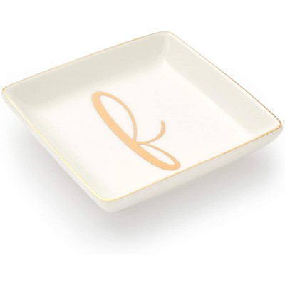 Juvale Letter F Ceramic Trinket Tray, Monogram Initials Jewelry Dish for Ring (4 Inches)