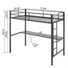 Karl Home White Twin Metal Loft Bed Frame with Wood Color Desk and LED Lights, Charging Station - 2 of 4