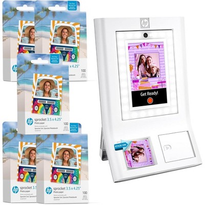 HP Sprocket Photobooth 3x4" Photo Printer, Bundle w/3.5 x 4.25” Zink Photo Paper (500 Sheets)