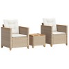 vidaXL 3 Piece Bistro Set with Cushions Beige Poly Rattan Acacia Wood - 2 of 4