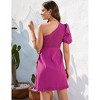 Women Tunic Dress One Shoulder Bodycon Dresses Short Sleeve Sexy Cocktail Party Mini Dress - 3 of 4