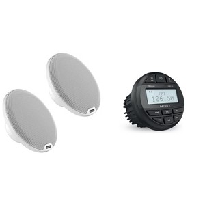 Hertz Marine HMR-10 Marine Digital Media Receiver Gauge style Receiver and HEX Series HEX-65-C-W 6.5" 4-Ohm Marine Classic Coax Set - White - 1 of 4