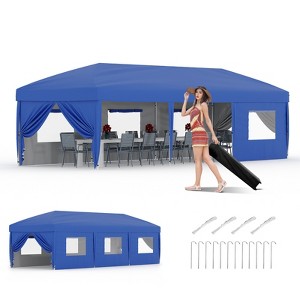 10x30 Heavy Duty Pop Up Canopy w/8 Sidewalls, Roller Bag & Full Kit (Anchors, Ropes, Stakes) - 3 Height Adjustable - 1 of 4