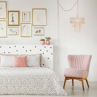 Gold Crystal Drum Pendant Light with Floral Design