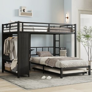 TIRAMISUBEST Twin/Full/Queen over Twin Bunk Bed with Built-in Wardrobe, Metal Bunk BedFRAME with Trundle, Foldable Desk, Ladders, Noise-reduced design - 1 of 4