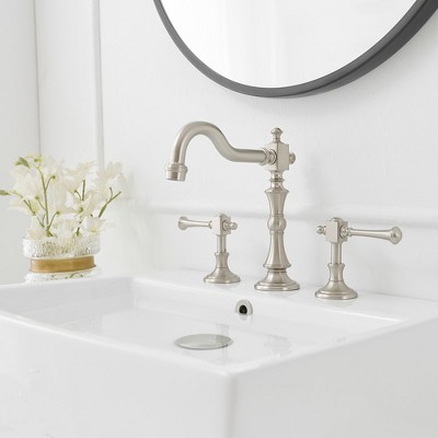 Brushed Nickel Double Handle High-Arc Bathroom Faucet