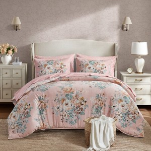 AENKYO 7-Piece King Comforter Set, Vintage-Inspired Floral Print Pink Bedding,Vintage Floral Comforter Set - 1 of 4