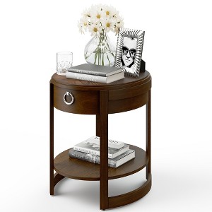 Costway  Side End Table with Drawer Storage Shelf Classic Accents Nightstand Walnut Elliptical - 1 of 4