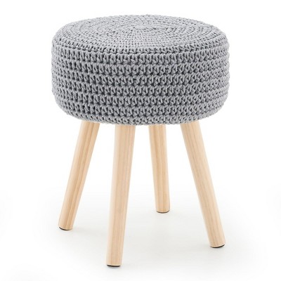 SEVOBAL Ottomans and Benches Knitted Round Ottoman Multifunctional Cotton Vanity Stool Footrest for Living Room Entryway, Grey, 34.00"*34.00"*19.50"