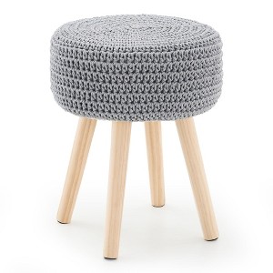 SEVOBAL Ottomans and Benches Knitted Round Ottoman Multifunctional Cotton Vanity Stool Footrest for Living Room Entryway, Grey, 34.00"*34.00"*19.50" - 1 of 4