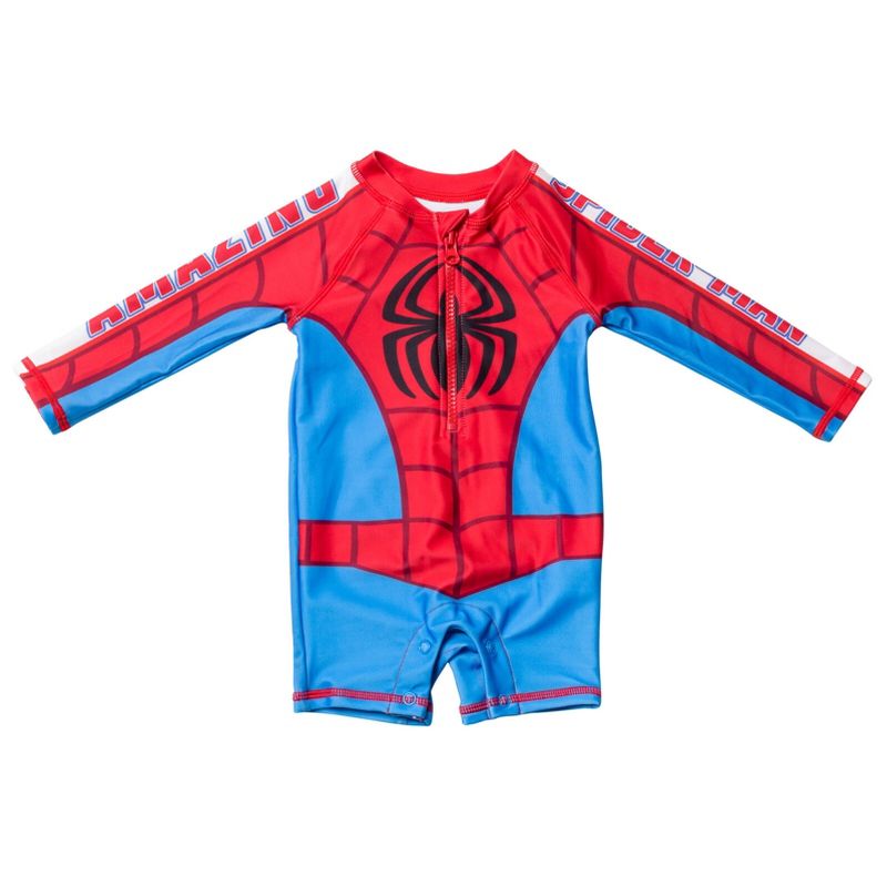 Marvel Avengers Spider-Man Baby Zip Up One Piece Bathing Suit Newborn to Infant , 1 of 7