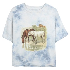 Juniors Womens Lost Gods Retro Horses Water Portrait Crop T-Shirt - 1 of 4