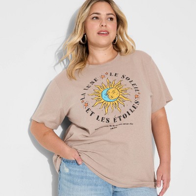 Women's Short Sleeve Celestial Easy Graphic T-Shirt - Taupe