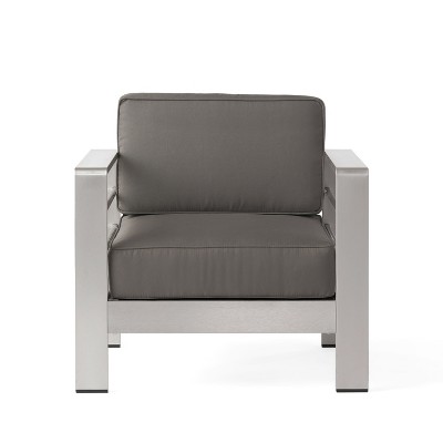 Christopher Knight Home Cape Coral Outdoor Aluminum Club Chair with Cushions, Silver/Khaki