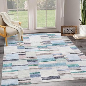 Modern Washable Geometric Area Rug, Ultra-Thin Low-Pile Non-Slip Accent Carpet, Soft and Stain Resistant for Living Room, Bedroom, Dining - 1 of 4