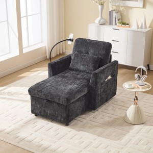 Multifunctional Chenille Chaise Lounge Recliner with Hidden Storage, Adjustable Phone Holder & Side Pockets for Small Spaces-3irtyhousy - 1 of 4