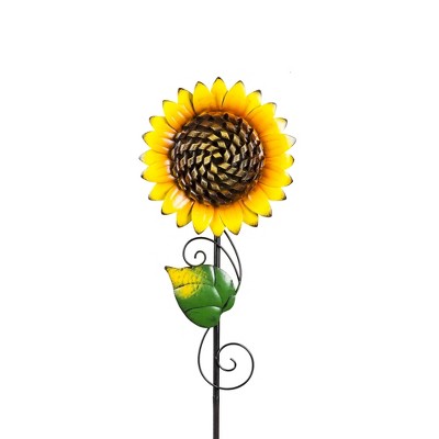 Radiant Yellow Iron Sunflower Garden Stakes, Set of 3
